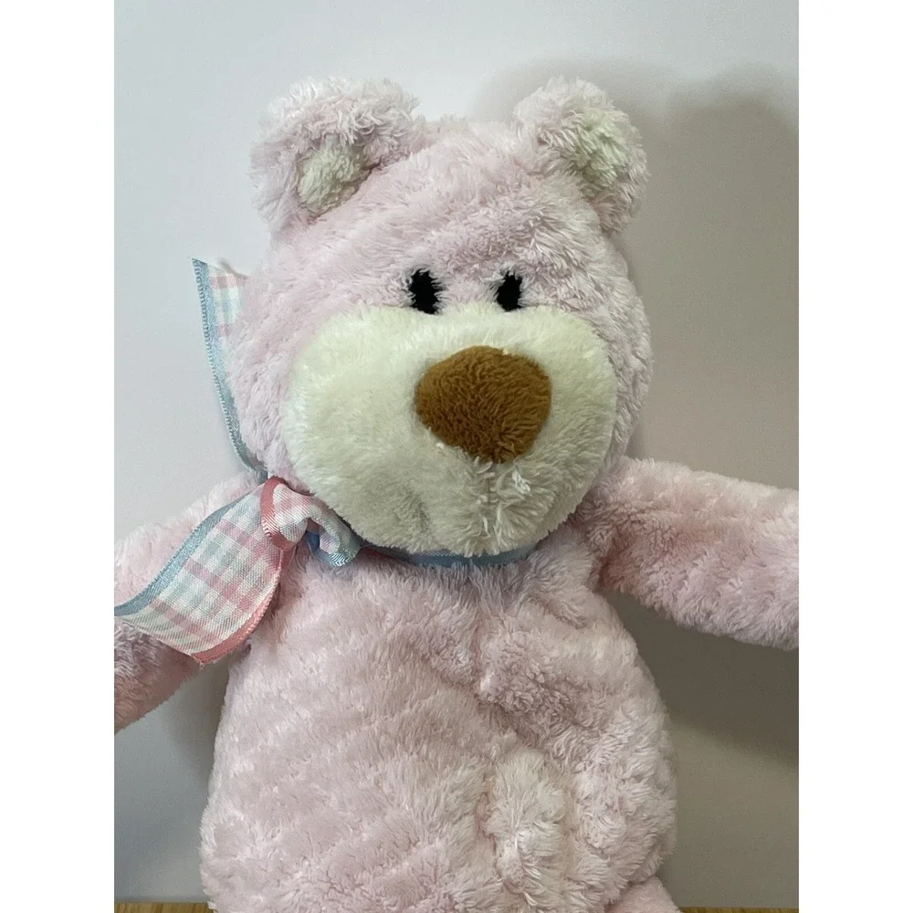 Animal‎ Alley Pink Rattle Bear Baby Plush Diamond Weave Ribbon ToysRUs RARE 10